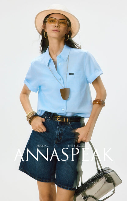ANNASPEAK  denim Bermuda denim shorts-WAA.