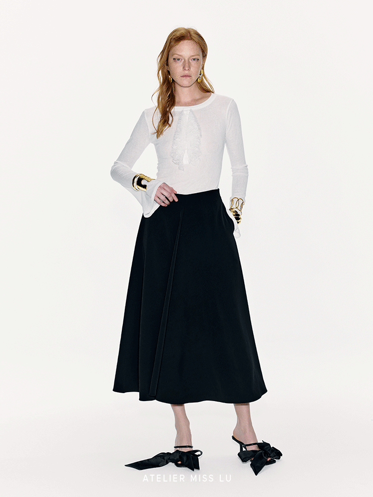 ATELIER MISS LU Lace-embellished Lightweight Knitted Long-sleeved Top - SCALAN.