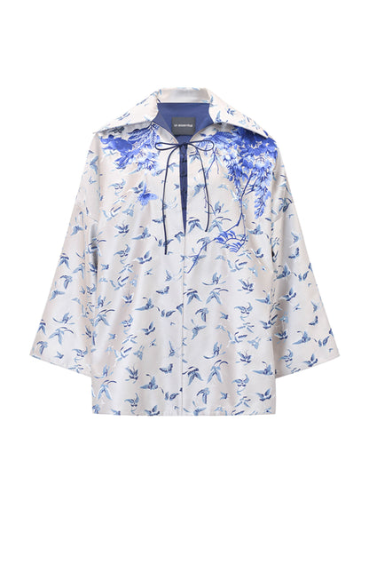 M essential Mackay designer butterfly jacquard blue vine butterfly embroidered top - WIND.