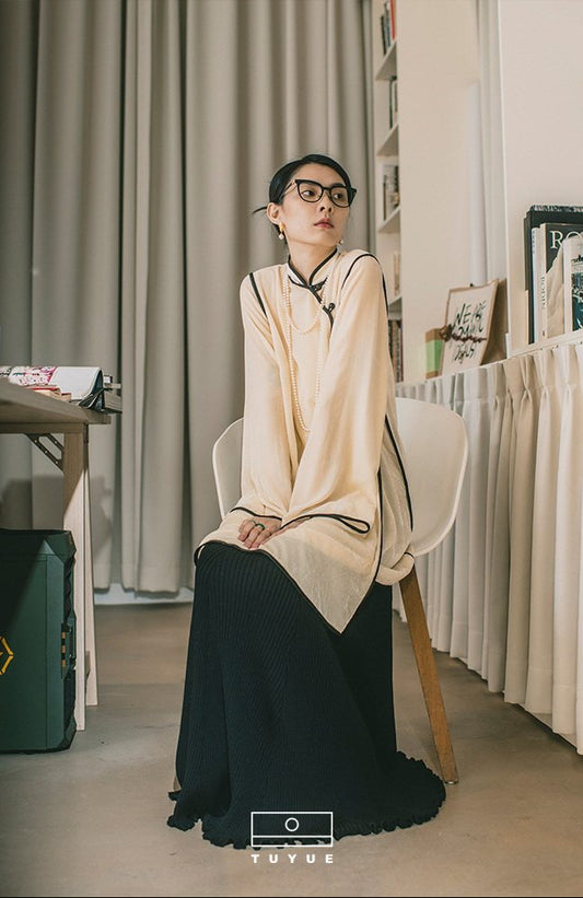 TUYUE white silk velvet improved cheongsam dress- BRENT.