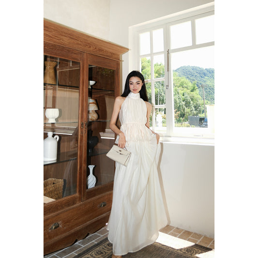 MEI SANGUAN turtleneck sleeveless pleated vest top A-line skirt two-piece set - BENARD