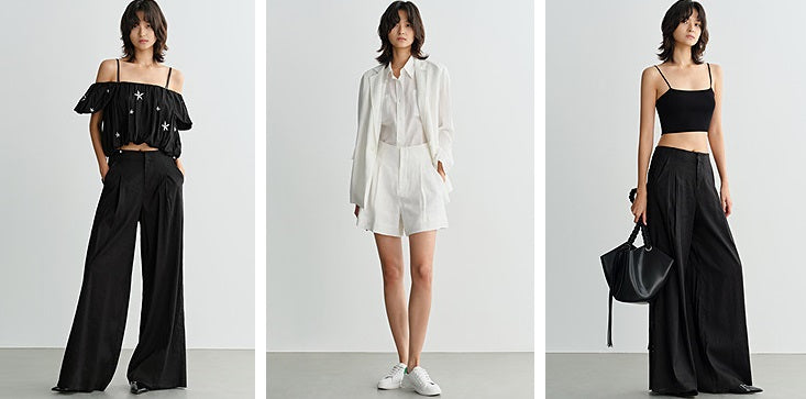 COMME MOI women's light linen wide-leg pant suit set - MESSIAH.