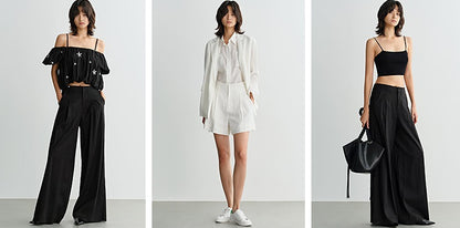 COMME MOI women's light linen wide-leg pant suit set - MESSIAH.