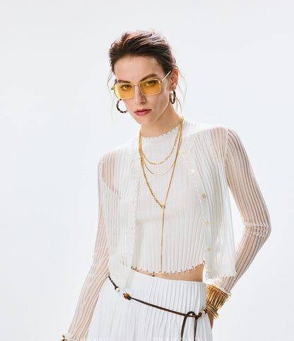 ANNASPEAK  breathable raw edge design knit vest cardigan-PORS.