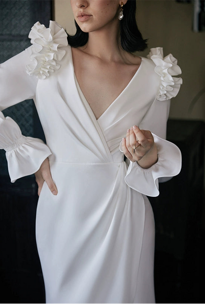 GOUDIN white wedding host evening dress-NICH.