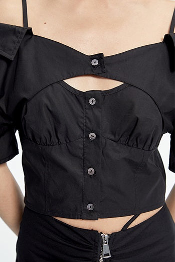 TINY IN stitched off-the-shoulder cut-out ultra-cropped women's shirts- CART