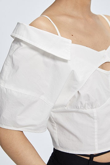 TINY IN stitched off-the-shoulder cut-out ultra-cropped women's shirts- CART