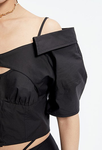TINY IN stitched off-the-shoulder cut-out ultra-cropped women's shirts- CART