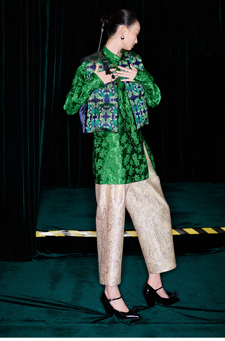 M essential Mackay designer jacquard stand-up neck top ankle pants printed vest set -Zuda