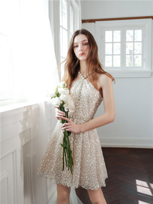 Wardrobes by Chen Elegant White Diamond Halter Embroidered Bead bridal Dress-Wunmi