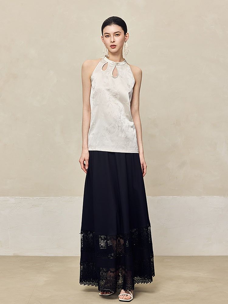HECO Acetate Hollow Lace A-line Long Skirt women - FLOW.