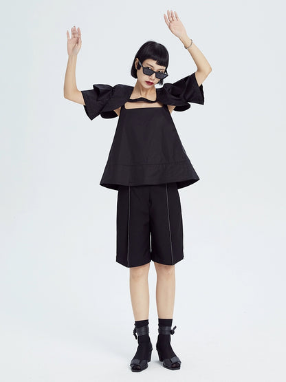 TINY IN double-sleeved vest two-piece women's two wear black Top-LIGHT