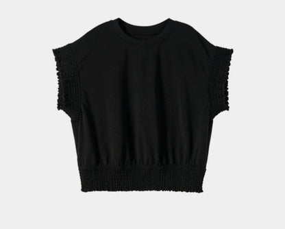 SUSHETencel Loose H-Shaped Wrap Waist Design Sense Short Sleeve T-Shirt Knit Top-RUTH