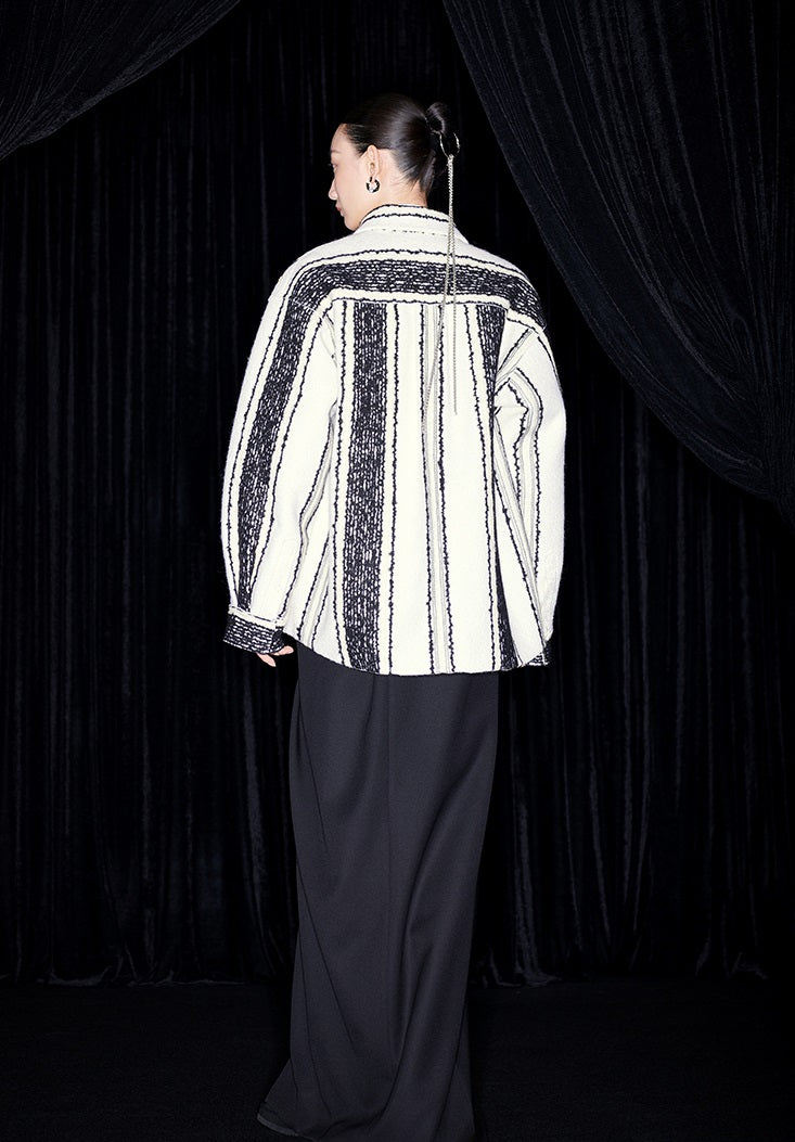 M essential Mackay designer wool stripe workshop embroidered coat - step.