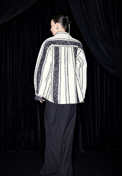 M essential Mackay designer wool stripe workshop embroidered coat - step.