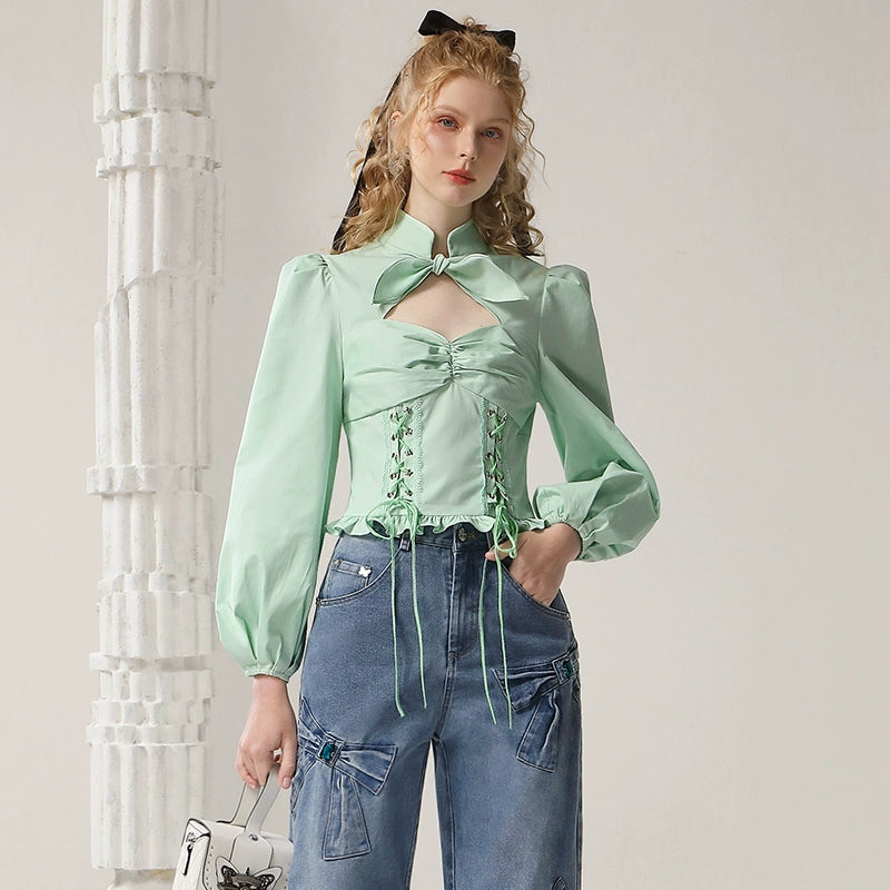 CHECOCRE  Elegant Stubble Girl Commuter green crop Shirt - MARVIN