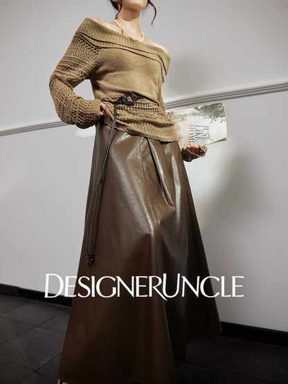 DGU "Oak Autumn" knitted new cut-out long-sleeved versatile pullover top - Emery.