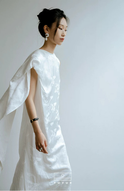 TUYUE White Jacquard H-shaped dress dress- HENDRICK
