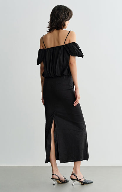 COMME MOI beaded embroidered suspender off-shoulder crop top - SUTTON.