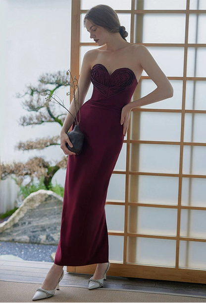 GOUDIN bridal red satin light luxury evening dress-EWA.