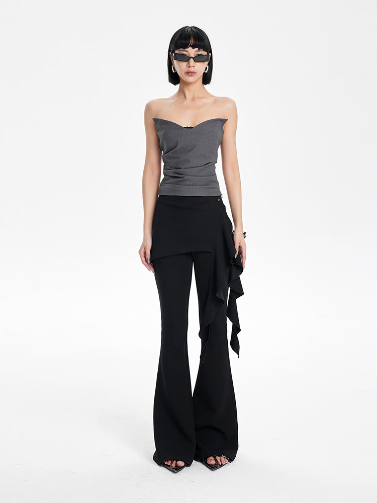 TINY IN  irregular sexy lace spliced gray halter neck top-FLORA
