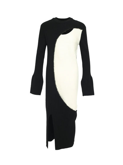 ZHUCHONGYUN Color Blocking Design Long Skirt Knitted Dress-STAN.