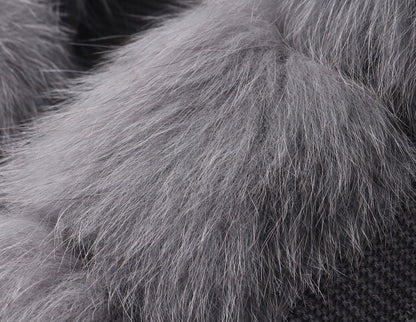 WANGXO | Luxury Wool Detachable Fox Fur Collar Waist Umbrella Hem Knitted Coat- VERA.