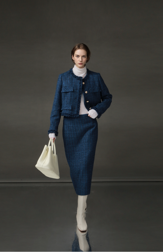 PIAOIN Light Luxury Elegant Wool Jacket & Midlength Skirt Set Two Pieces-YOTA