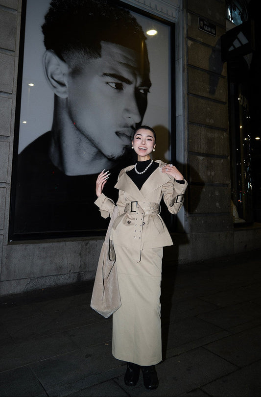 MEI SANGUAN Belted Trench & Long Straight Skirt Set - NATHAN
