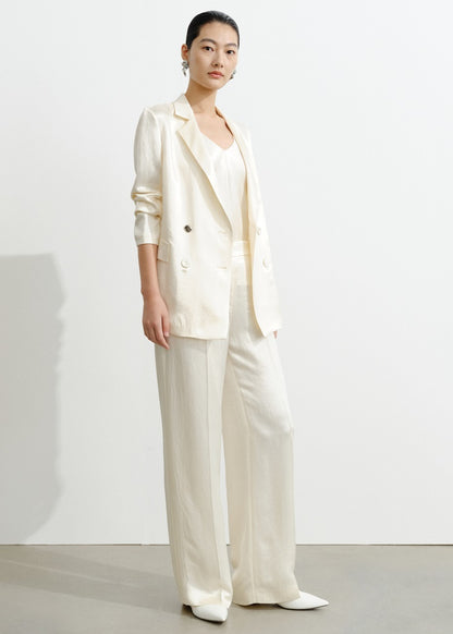 COMME MOI Lv Yan designer summer women's acetate luster commuter straight suit - WILLOW .