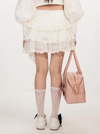 FAME Madeira embroidered lace skirt women's short skirt