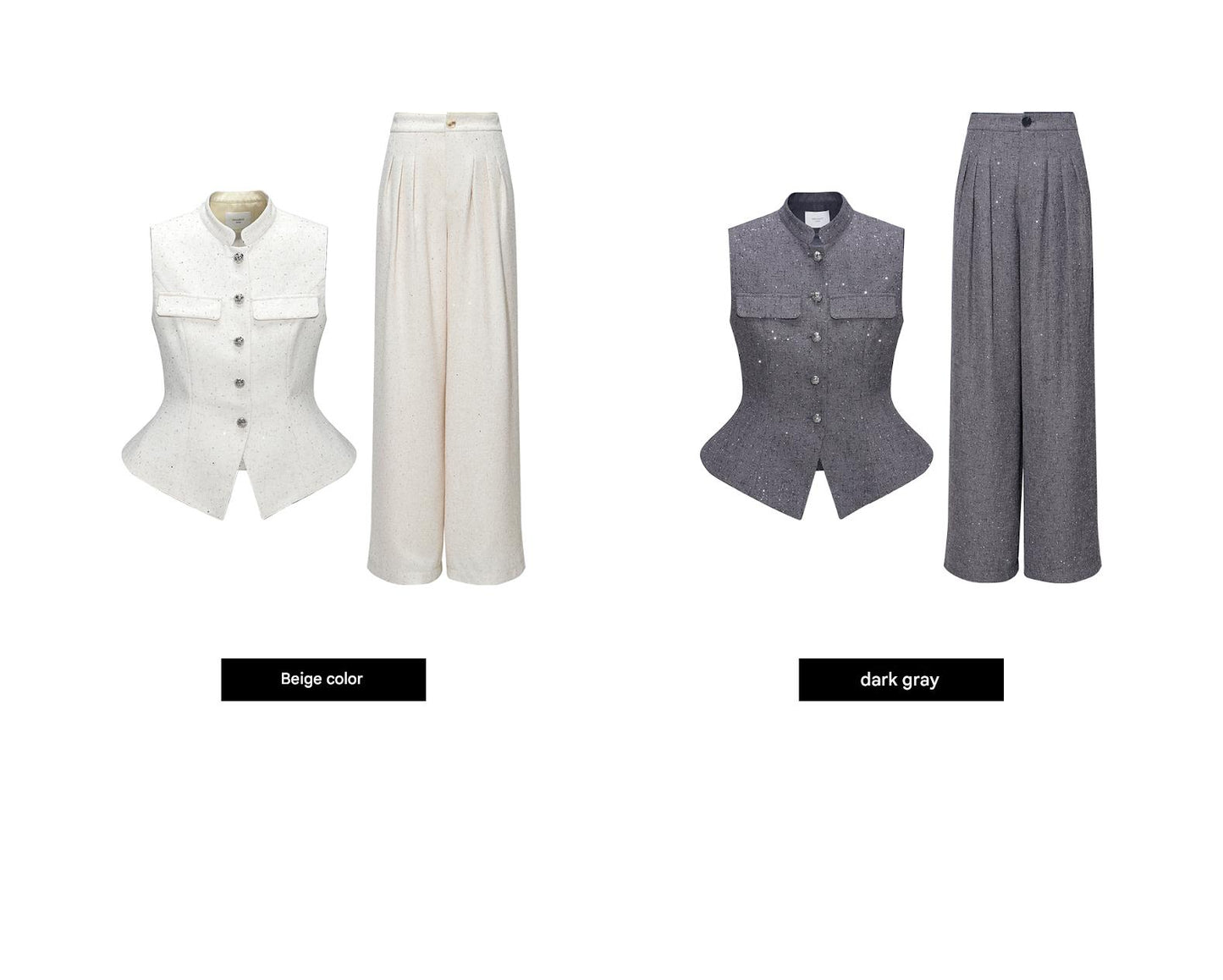 WANGXO | Silver Classic Tweed Vest & Straight-Leg Pants Suit - LYRA.