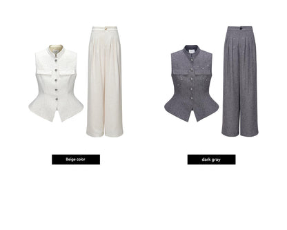 WANGXO | Silver Classic Tweed Vest & Straight-Leg Pants Suit - LYRA.