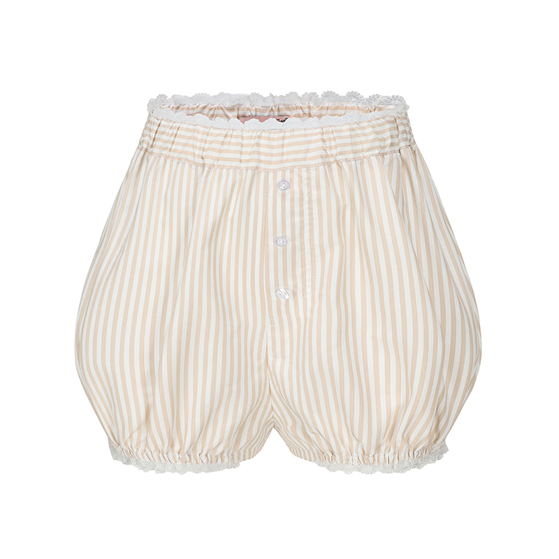 Le Palais Vintage  Sweet and Spicy Girly Short Puff Sleeve Shirt High Waist Pumpkin Shorts-QUINN