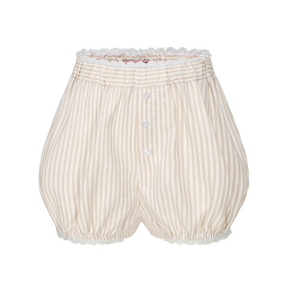 Le Palais Vintage  Sweet and Spicy Girly Short Puff Sleeve Shirt High Waist Pumpkin Shorts-QUINN