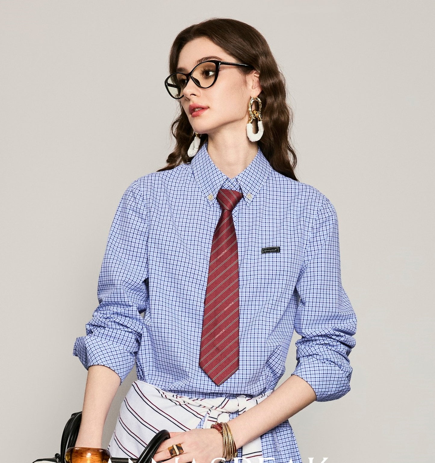 ANNASPEAK  LOGO print knot-free tie -ICE.