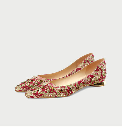 Pjjuu Red Flat Xiuhe Wedding Dress Dual-purpose Toast Shoes- AMANDA