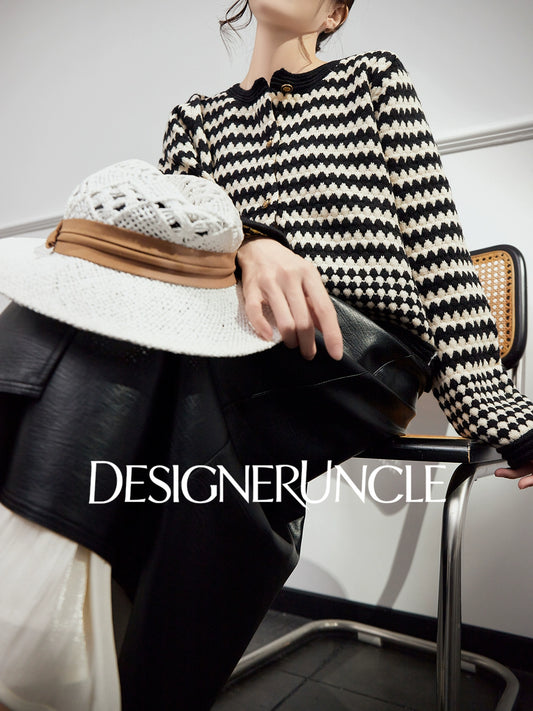 DGU "Twilight" black sweater women's new contrasting striped loose slimming knitted cardigan - MAINE.