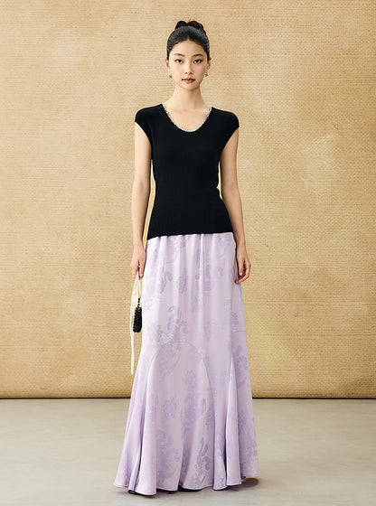 HECO Chinese Style Acetate Jacquard Elasticated High-waisted Fishtail Skirt - BETH.