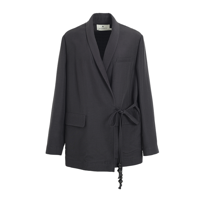 ZHUCHONGYUN black wrap style top and ruched pant outfit set-ARMSTRONG.