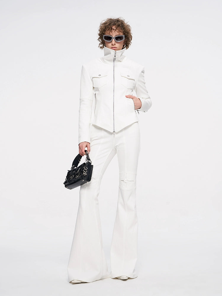 ANNAKIKI White four-pointed star function motorcycle short jacket-TROYARD