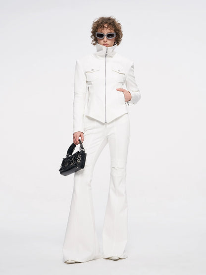 ANNAKIKI White four-pointed star function motorcycle short jacket-TROYARD