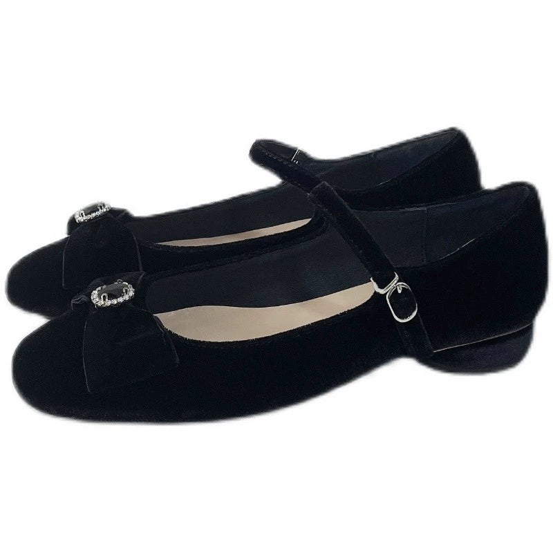 B-FEI women's black velvet flat shoes-OINK.