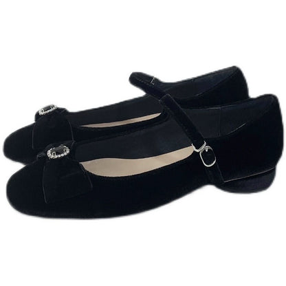 B-FEI women's black velvet flat shoes-OINK.