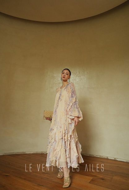 LE VENT&TES AILES floral print silk resort summer vacation maxi dress-GWEN