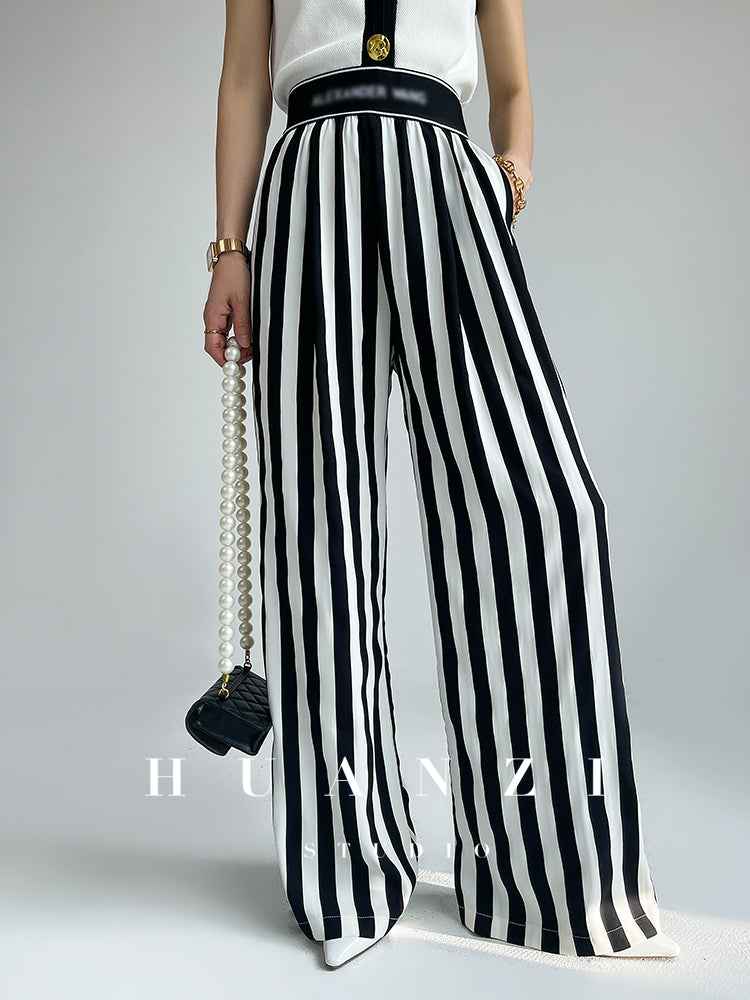 Huanzi high-end striped high-waist wide leg pants - Nuna – GOOD GIRL REBEL