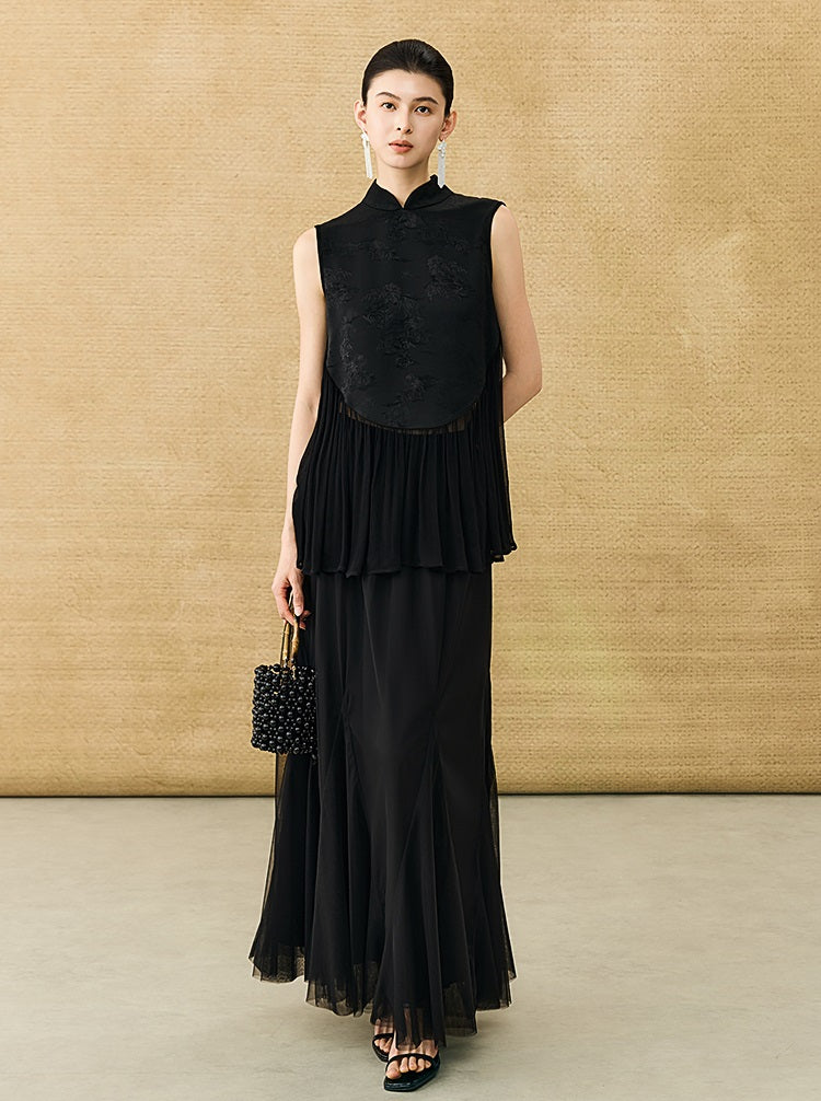 HECO New Chinese Acetate Jacquard Mesh Stitching T-Shirt - ANGEL.