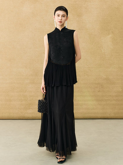 HECO New Chinese Acetate Jacquard Mesh Stitching T-Shirt - ANGEL.