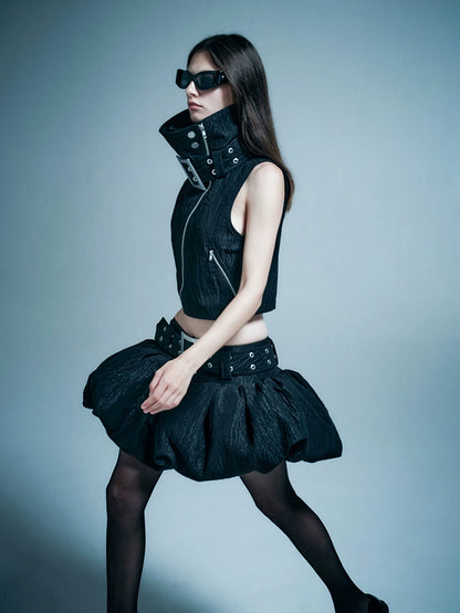 ANNAKIKI model functional stand-up collar buckle vest-KELLY