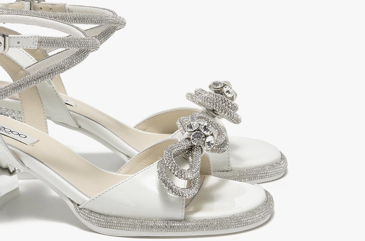 SHOESZOOO Straight Line Rhinestone Thick Heeled Sandals with Bow - GRIT.
